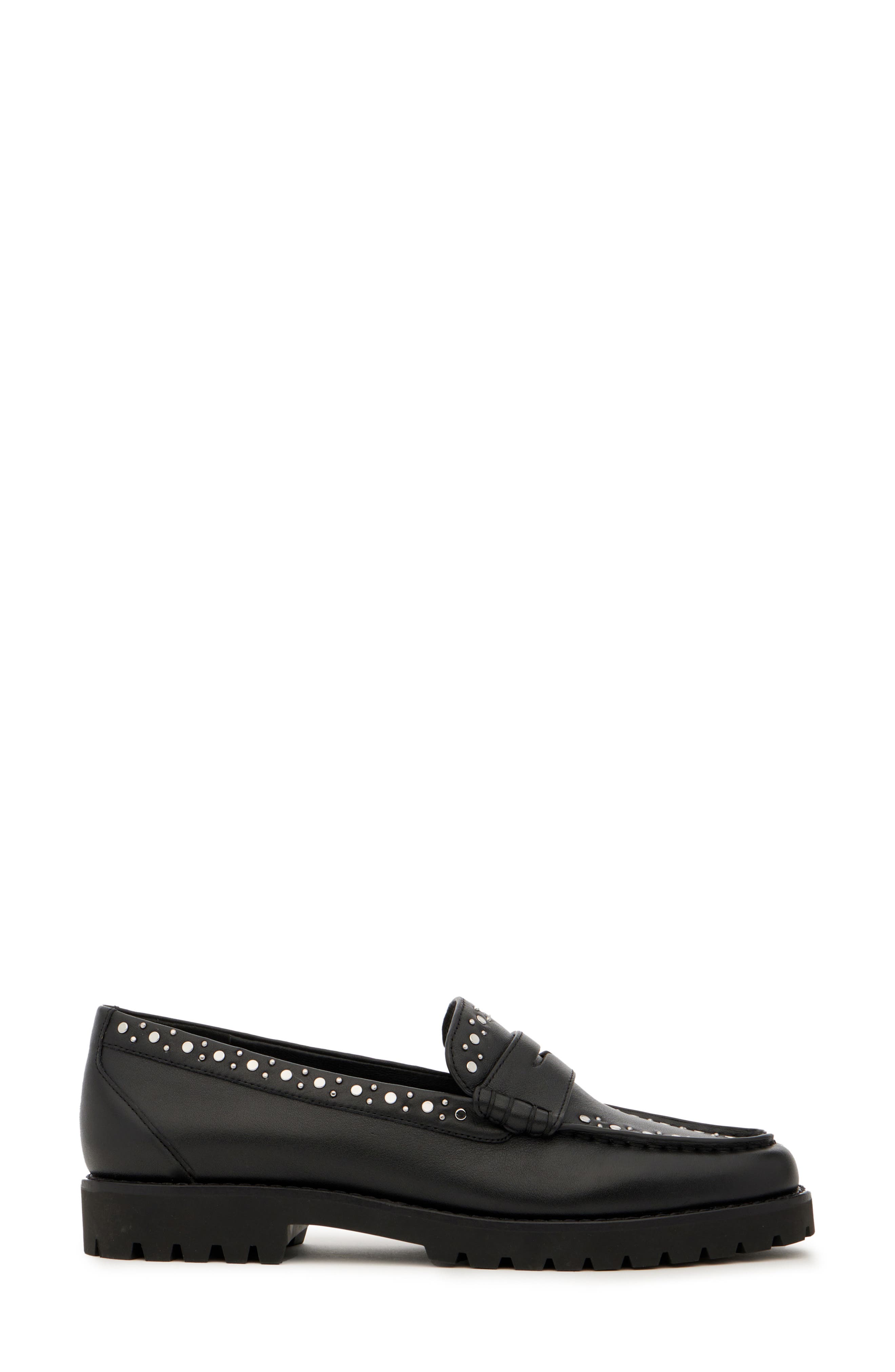 PAIGE Ellis Stud Penny Loafer, Alternate, color, Black