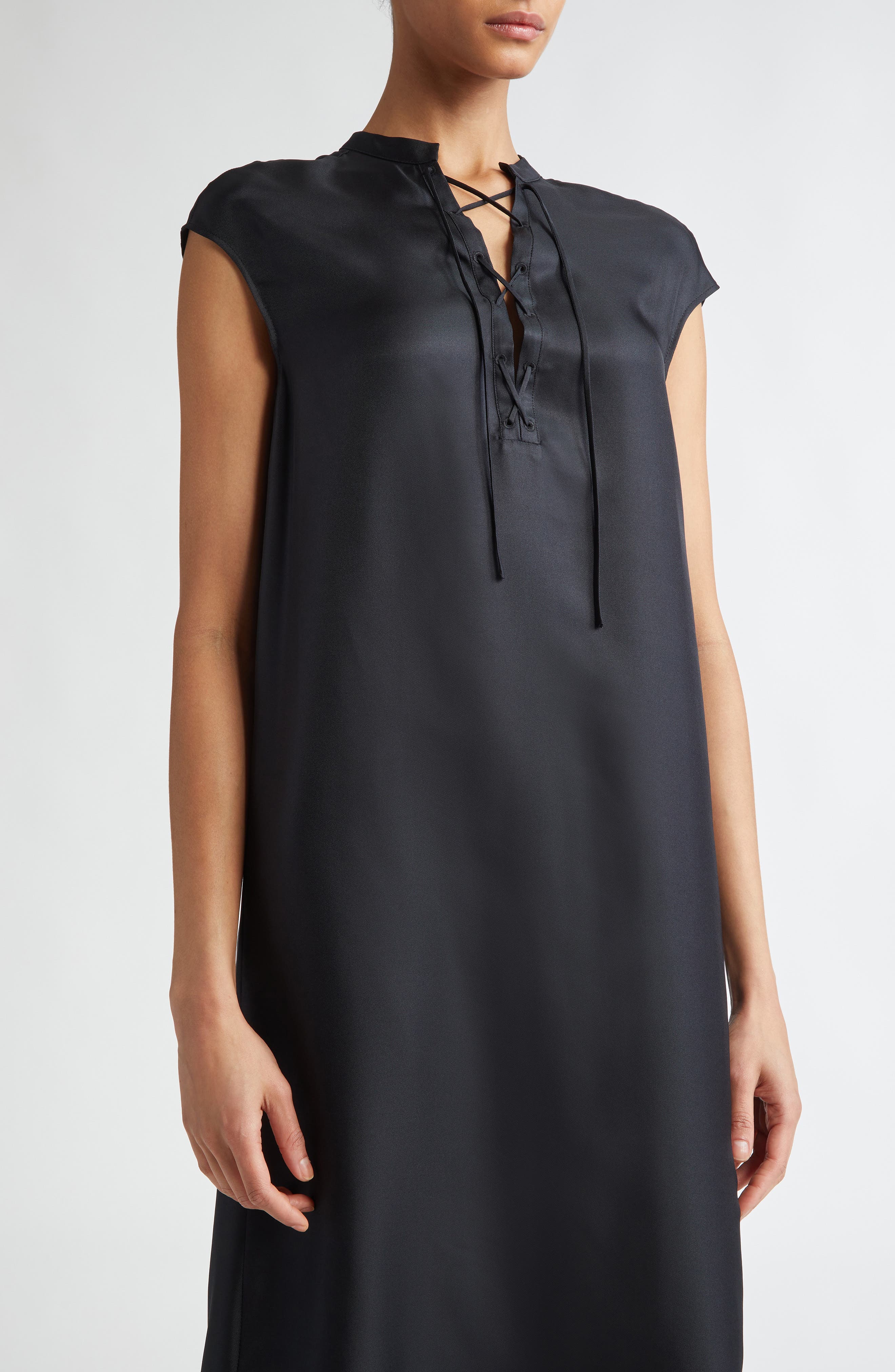 Loulou de Saison Demeter Lace-Up Cap Sleeve Silk Shift Dress (Women ...