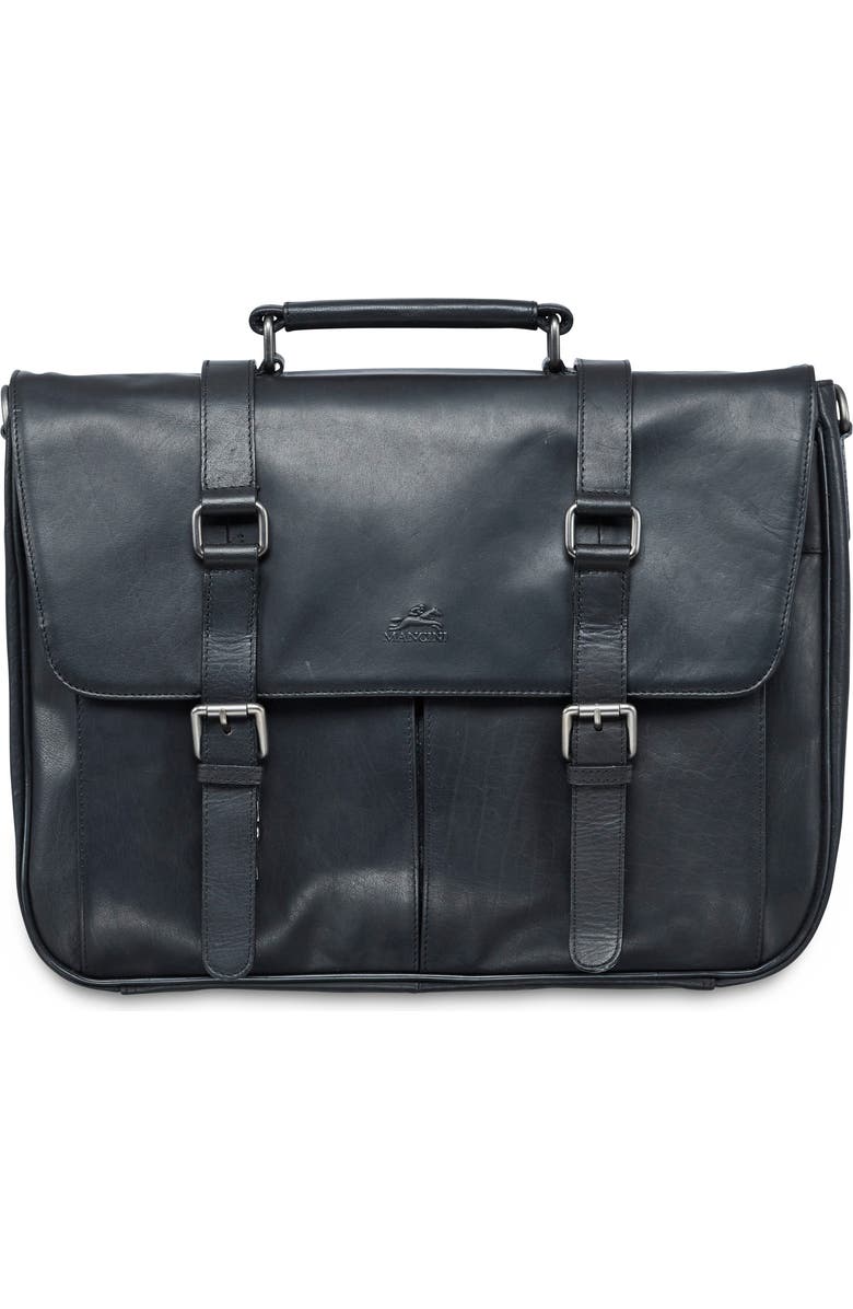 Mancini Flap Leather Briefcase, Alternate, color, Black