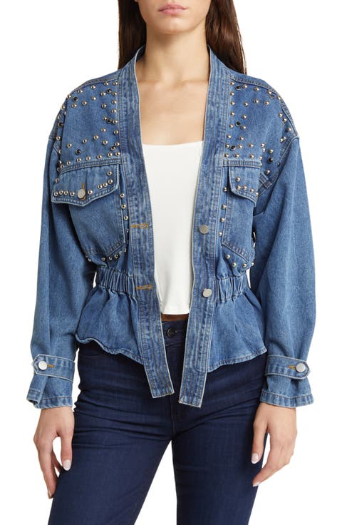 Alina Stud Peplum Denim Jacket