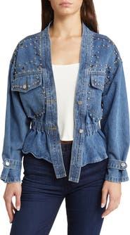 NIKKI LUND Alina Stud Peplum Denim Jacket