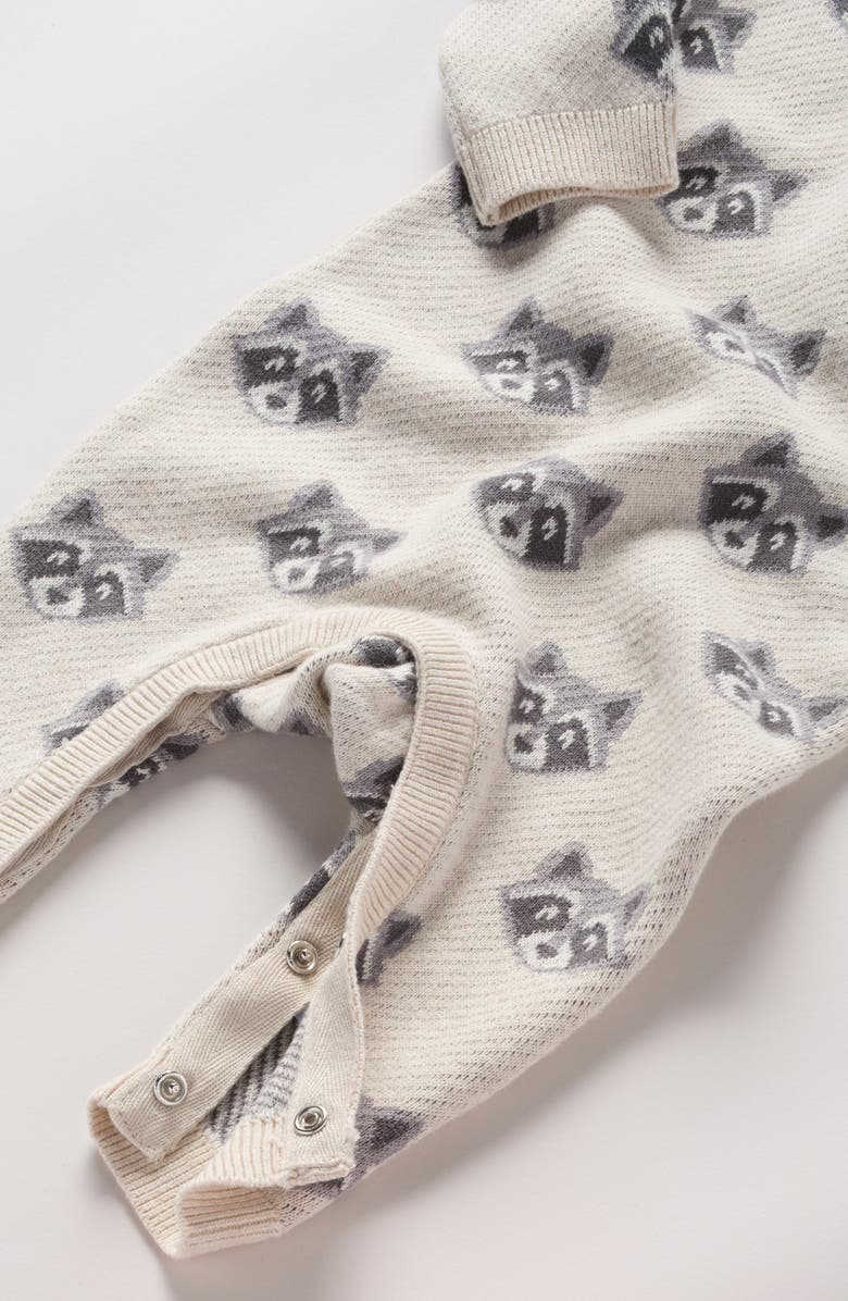 Tucker + Tate Raccoon Jacquard Cotton Sweater Romper, Alternate, color, Beige Heather Raccoon Intarsia