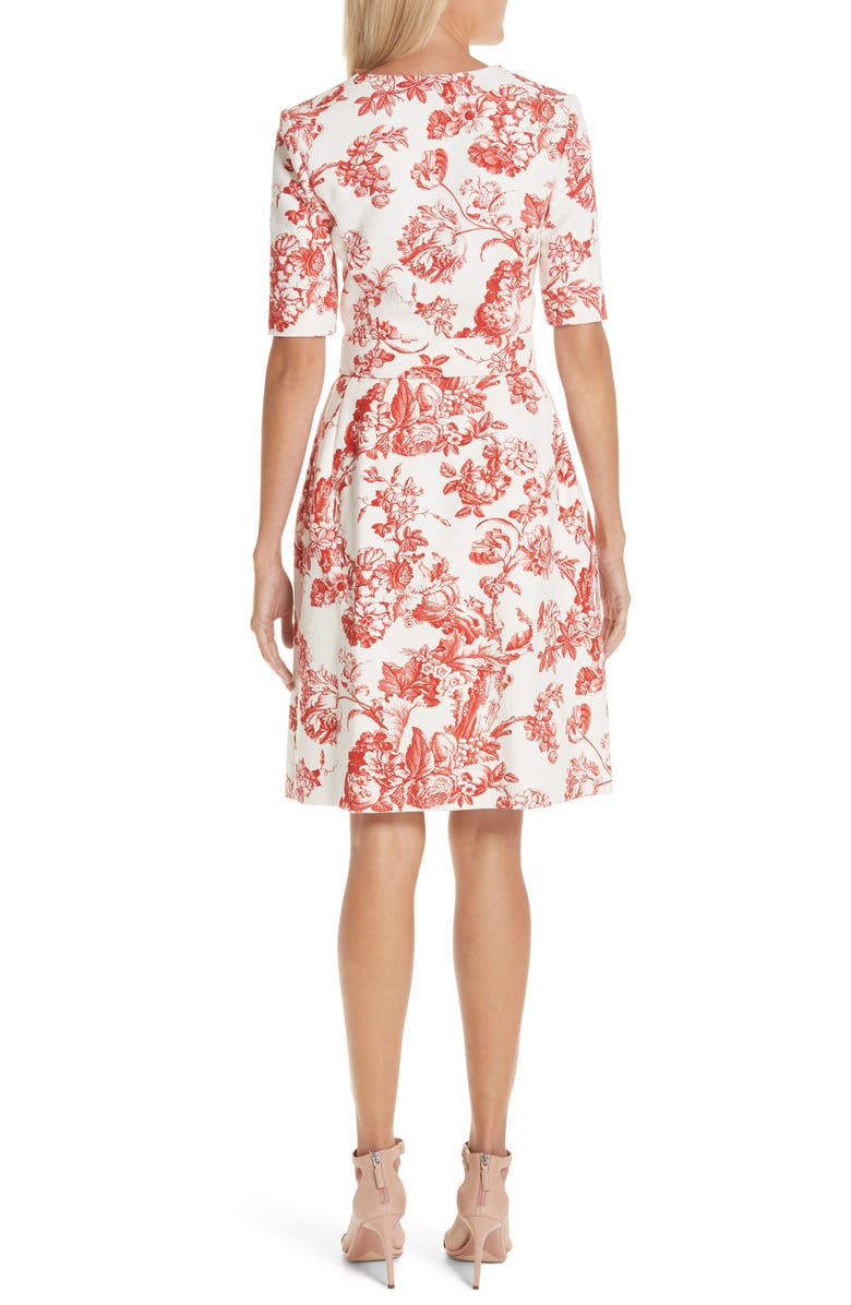 Oscar de la Renta Toile Print Belted Zip Front Dress, Alternate, color, 