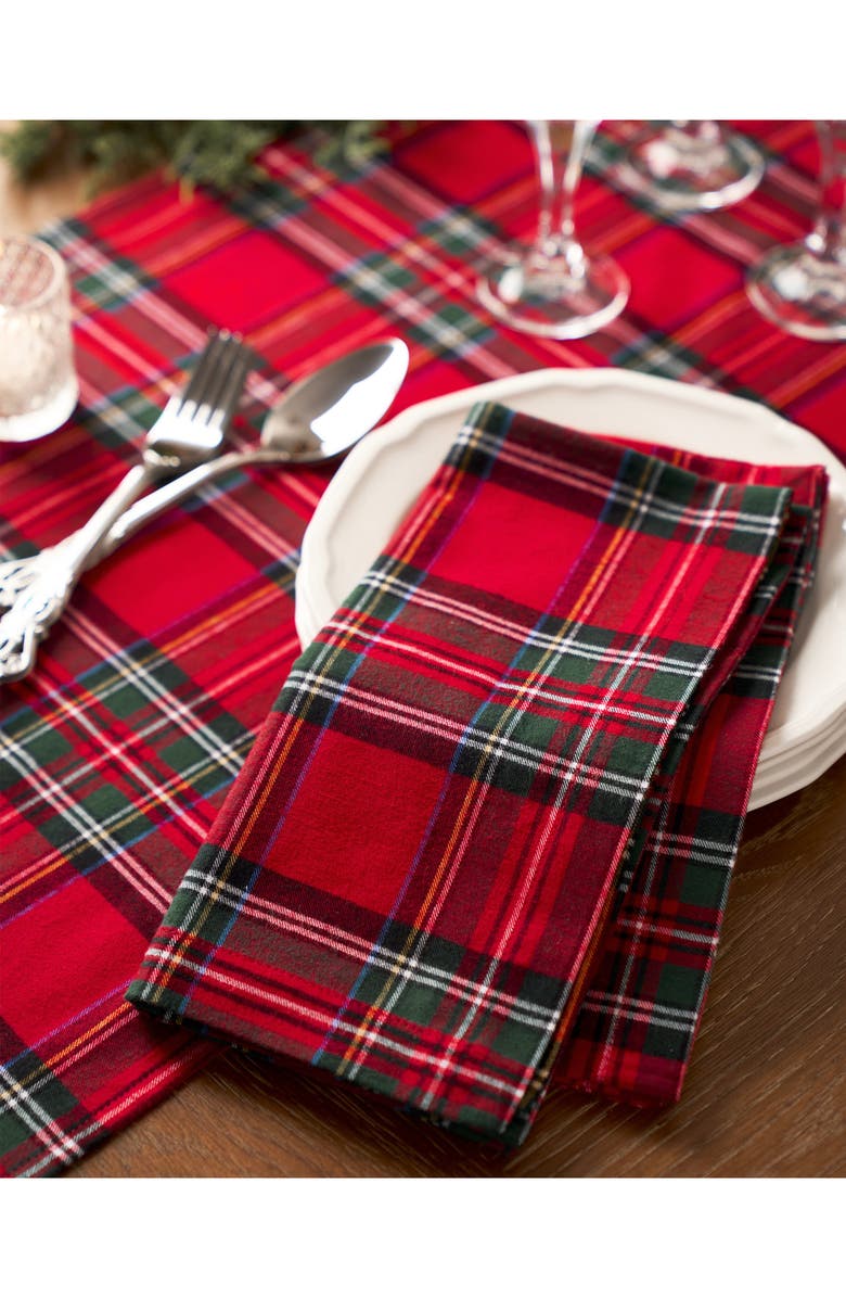Petite Plume Imperial Tartan Plaid Table Runner, Alternate, color, Red