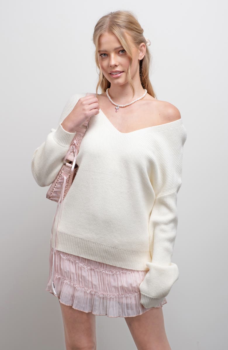 Blu Pepper Bow V-Neck Sweater, Alternate, color, Cream