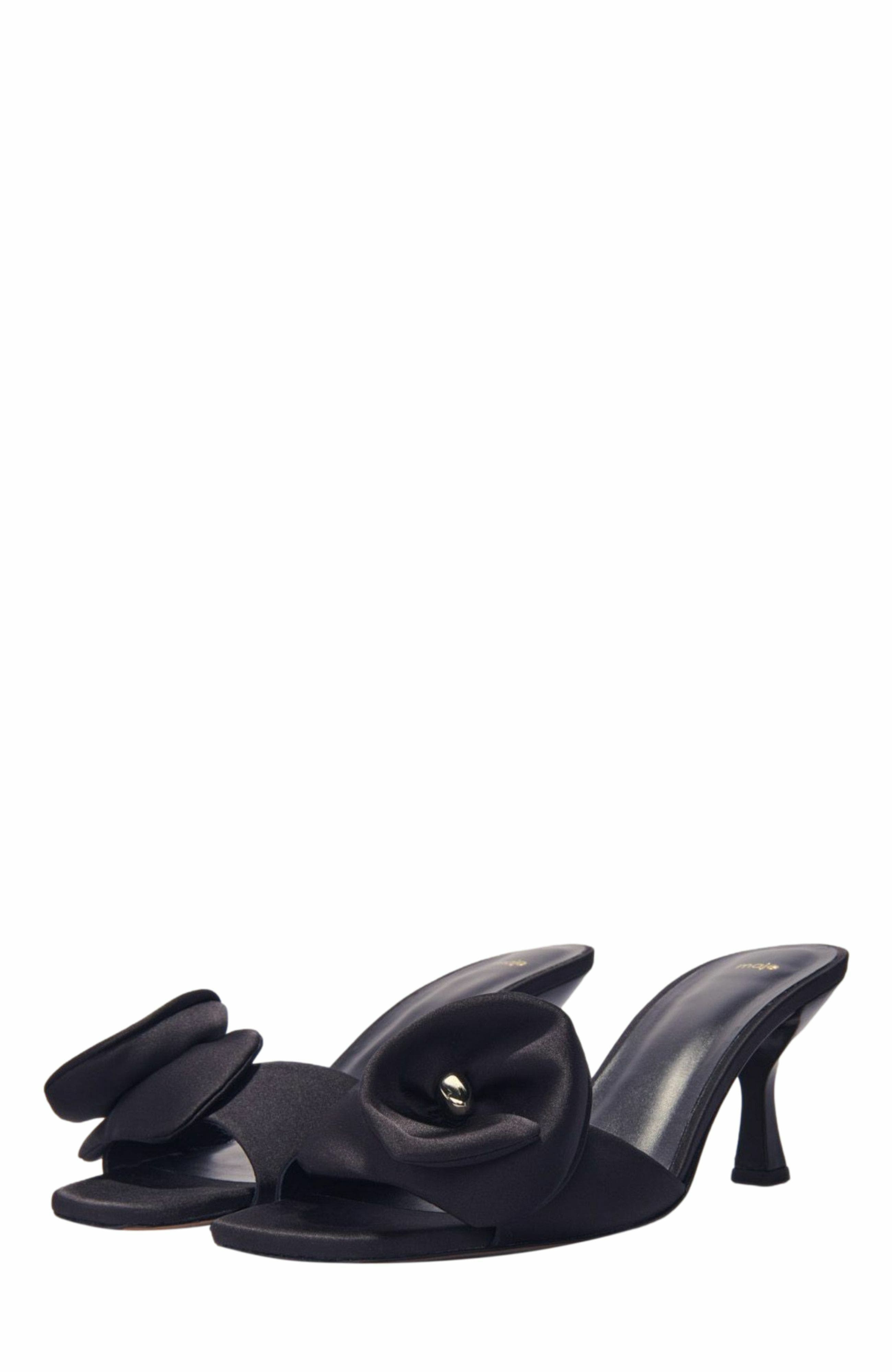 maje Textile mules with satin flower, Alternate, color, 
