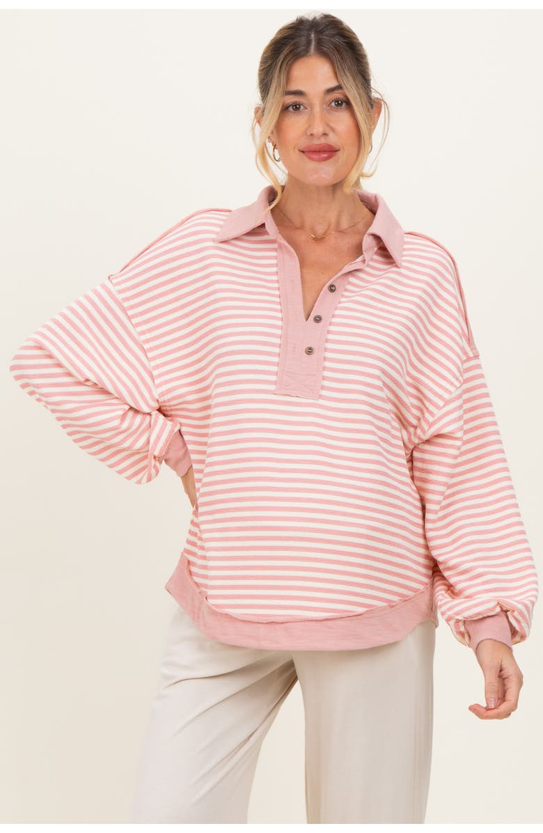 PinkBlush Striped Oversized Collared Pullover Top, Main, color, Mauve