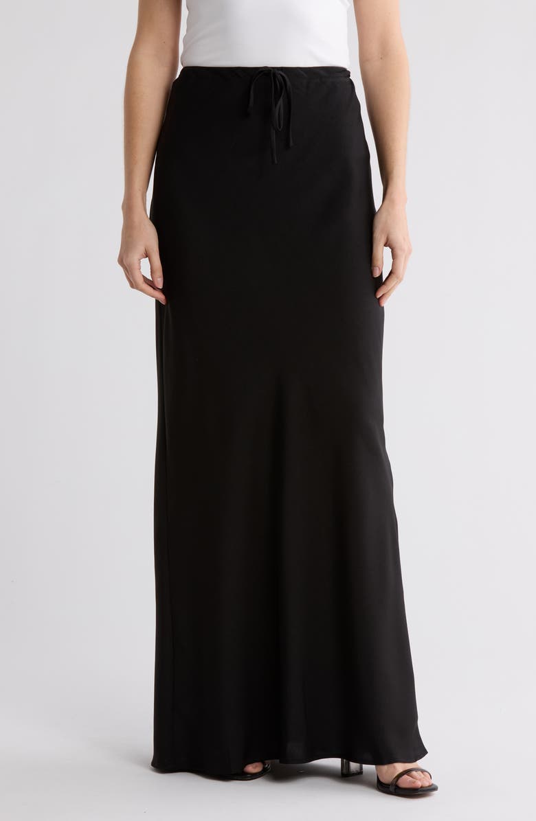 WAYF Drawstring Maxi Skirt, Main, color, Black