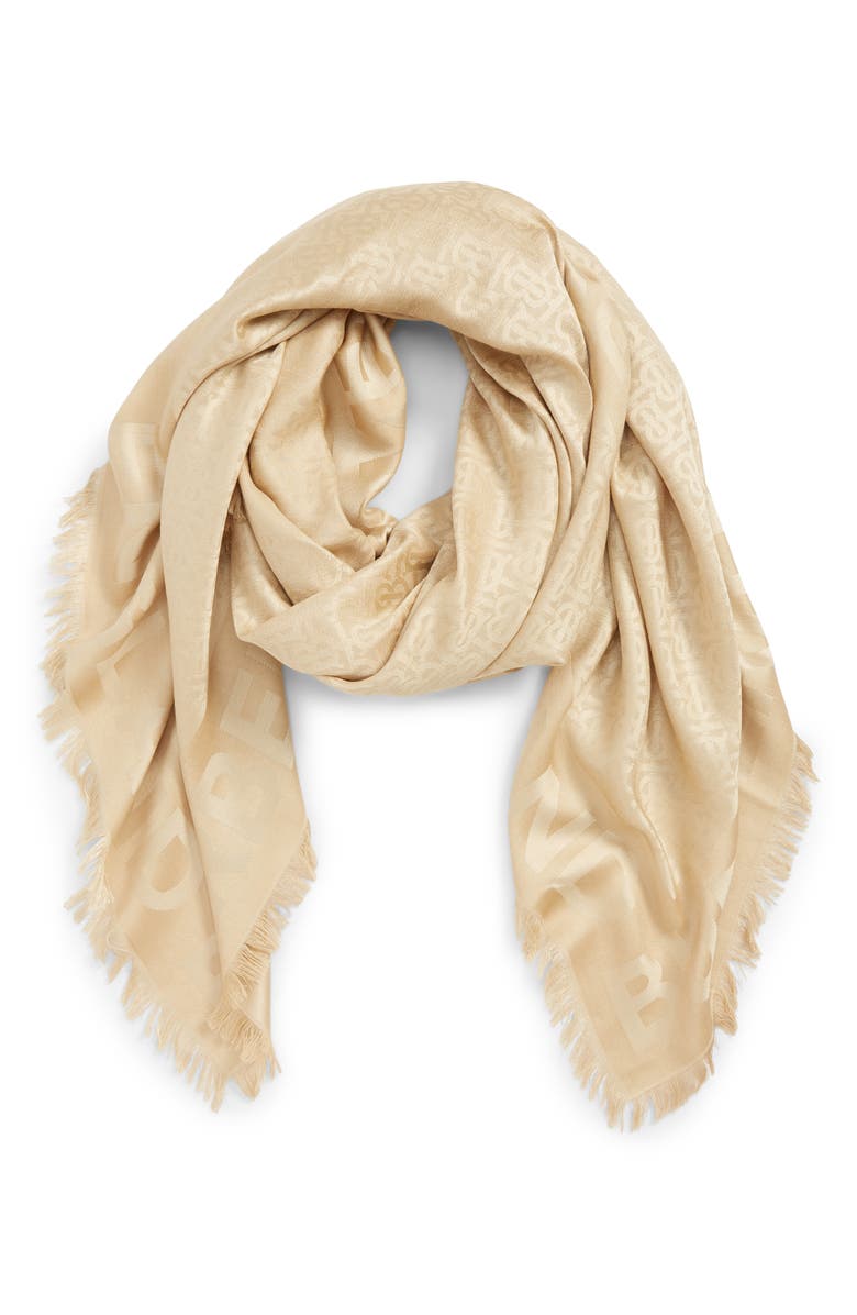 Burberry Monogram Jacquard Silk & Wool Scarf, Alternate, color, 