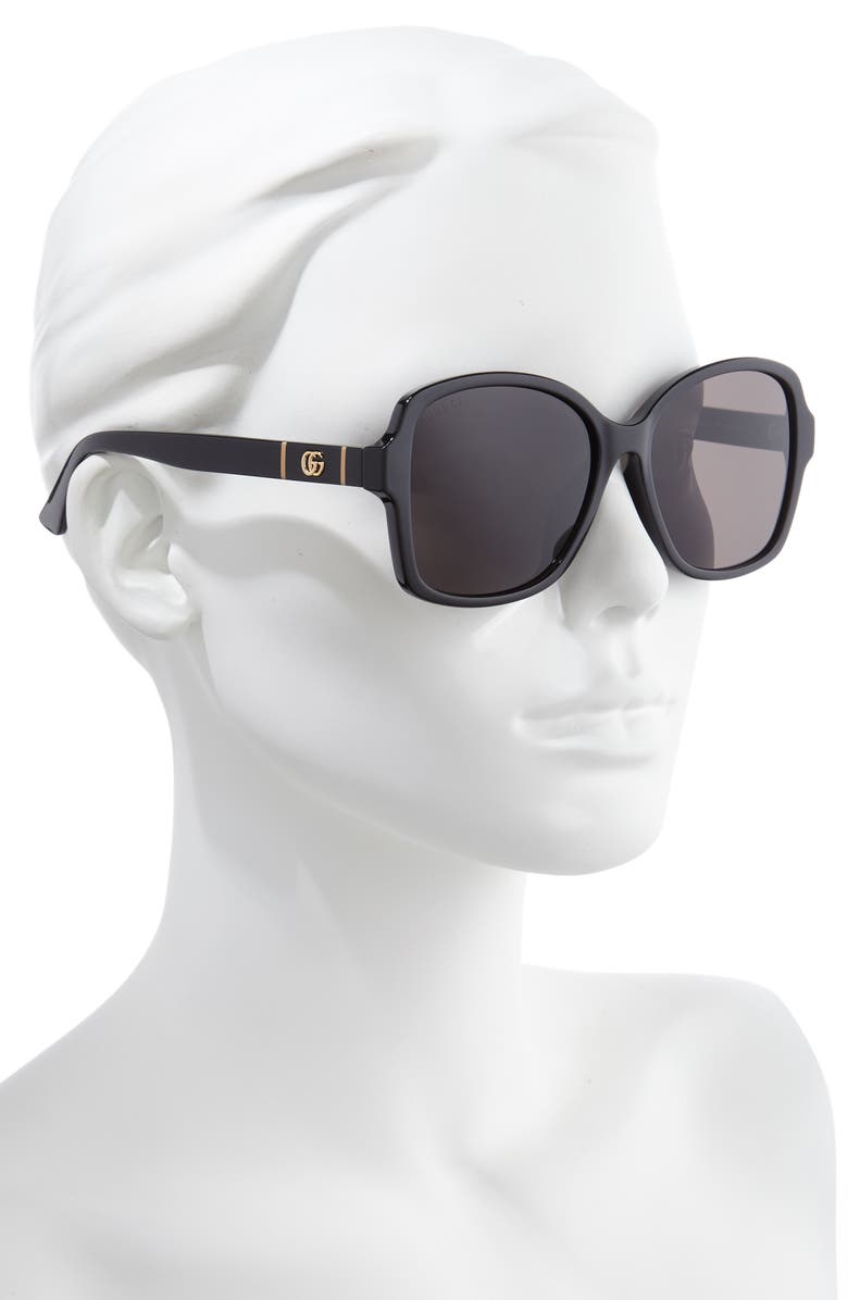 Gucci 57mm Rectangular Sunglasses, Alternate, color, Black/ Grey