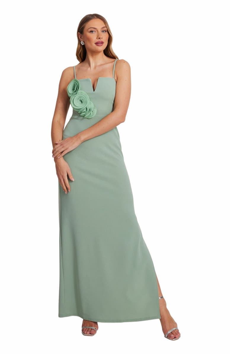 QUIZ Scuba Crepe Maxi Dress with 3D Applique Detail, Main, color, 