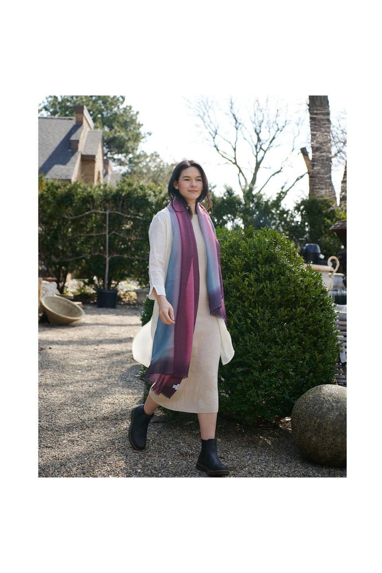 Iris Haze Blue Pink Cashmere Merino Handloom Scarf, Alternate, color, Pink