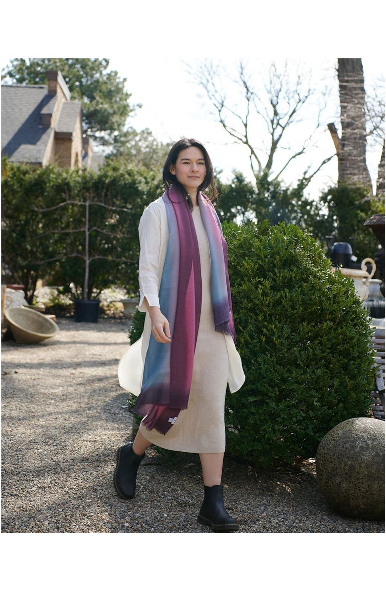 Studio Variously Iris Haze Blue Pink Cashmere Merino Handloom Scarf, Alternate, color, Pink
