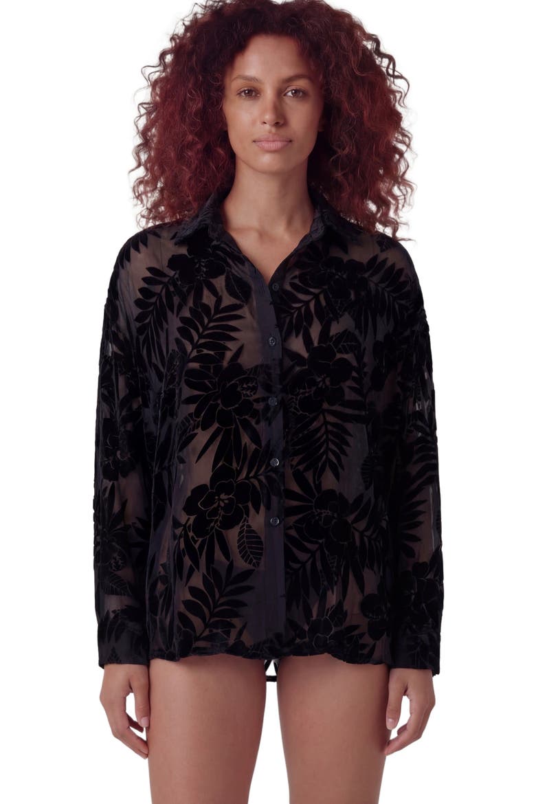 Country Floral Velvet Devore Womens Shirt, Main, color, COUNTRY FLORAL BLACK