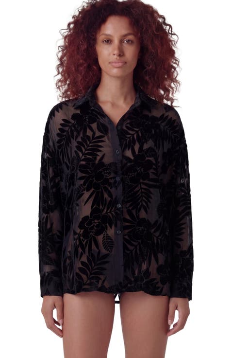Country Floral Velvet Devore Womens Shirt