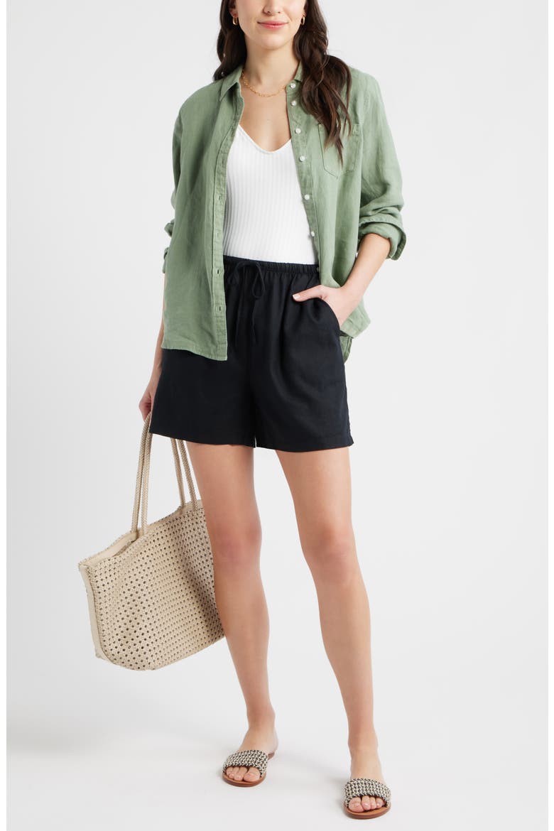 Linen Blend Shorts, Alternate, color, BLACK