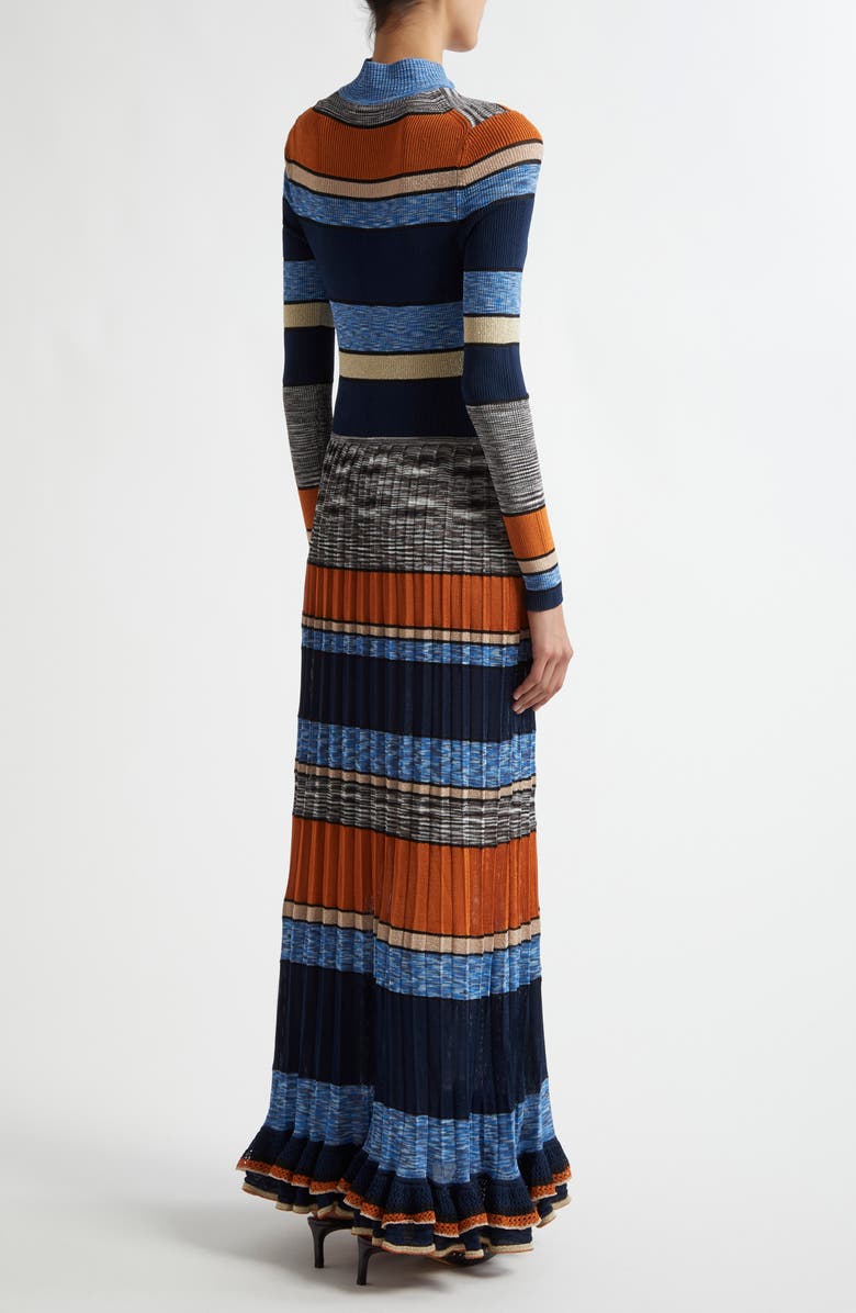 Ulla Johnson Evangeline Stripe Rib & Pleat Mock Neck Maxi Dress, Alternate, color, 