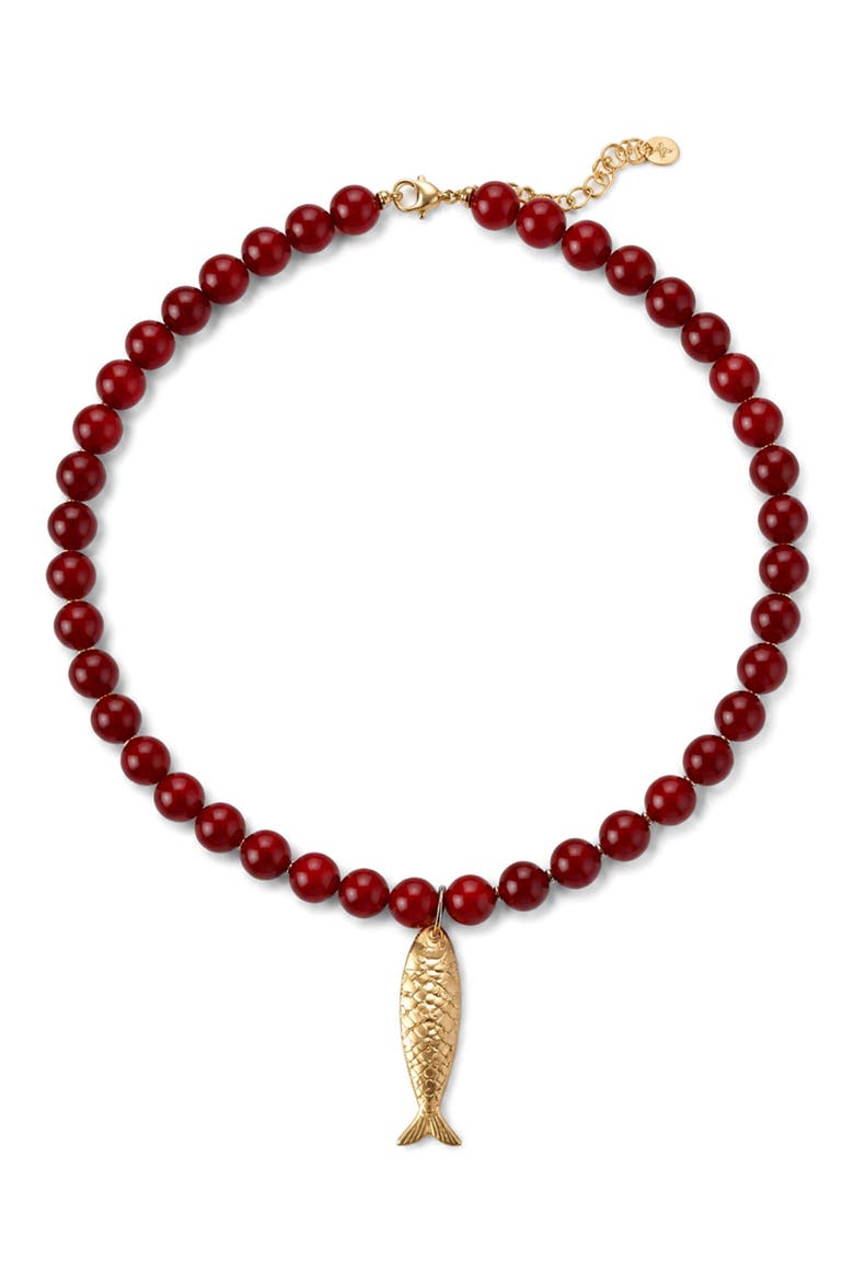 Paradise Found Fish Pendant Necklace, Main, color, RED