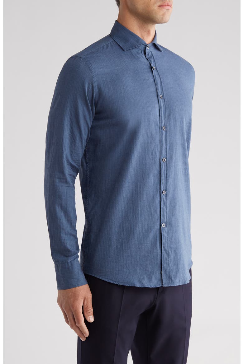 Solid Cotton Button-Up Shirt, Alternate, color, BLUE