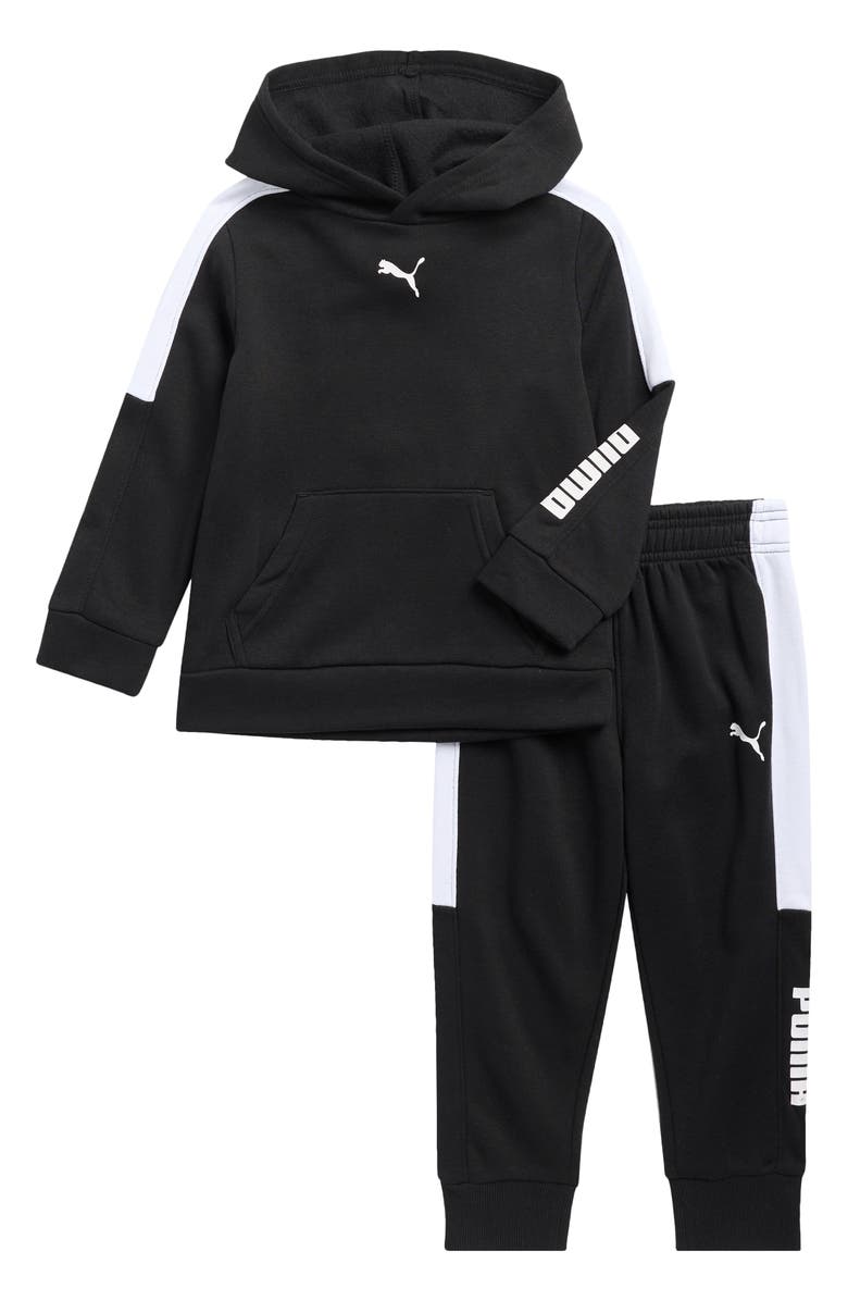 PUMA Kids' Fleece Hooded Pullover & Joggers, Main, color, Black