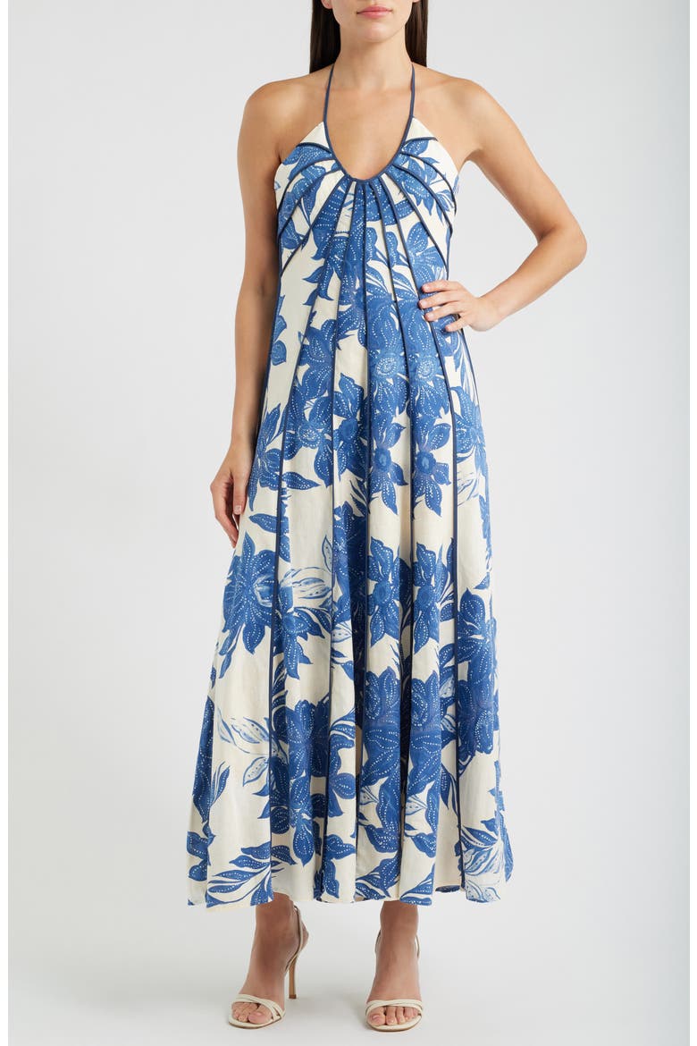 floral print halter dress Gown With Open Back And Cutout Detail 48236 The vibrant floral print adds a fresh seasonal feel Iris Floral Print Halter Maxi
