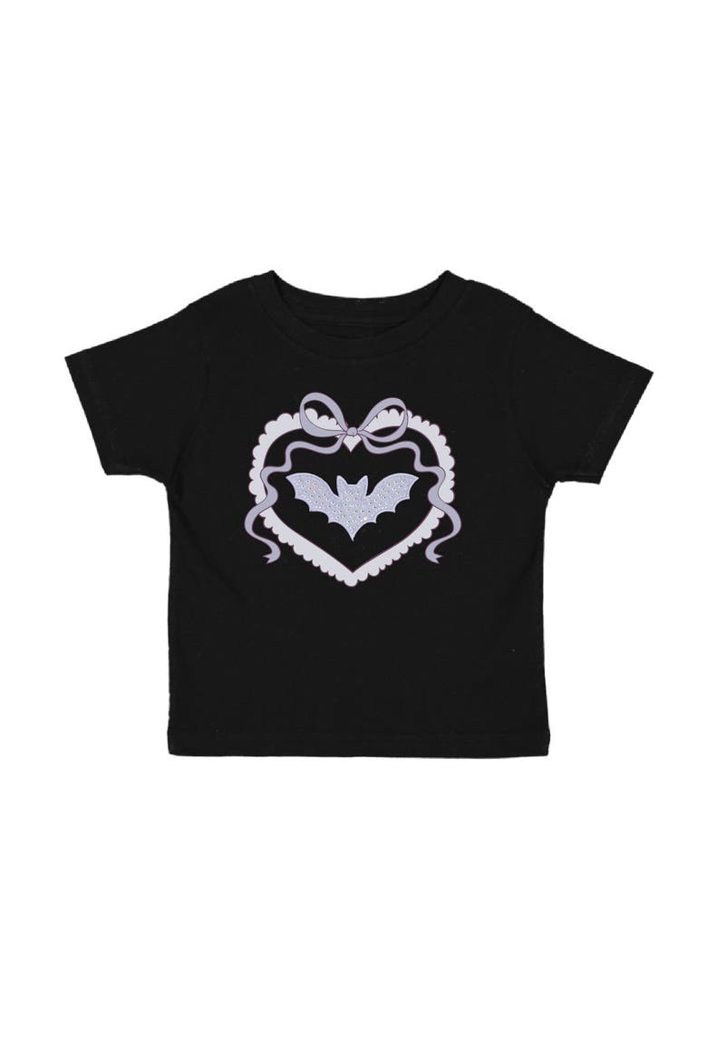 Rhinestone Bat Patch Halloween Short Sleeve T-Shirt, Main, color, Black