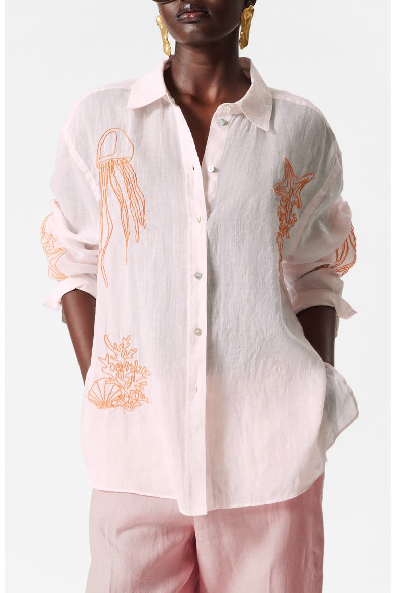 Embroidered Sheer Button-Up Shirt, Main, color, PINK DUSTY LIGHT