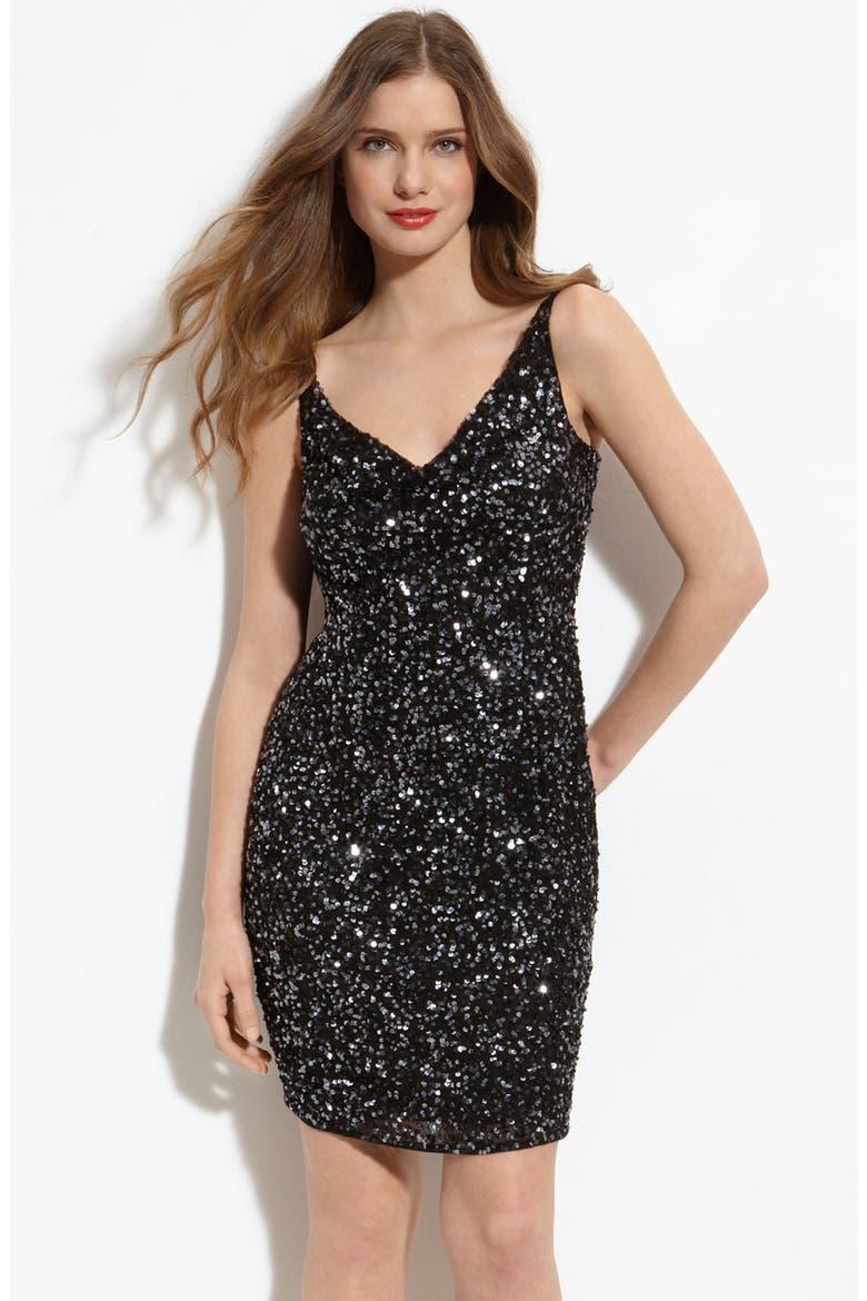 Sequin Sheath Dress, Main, color, BLACK/ GUN