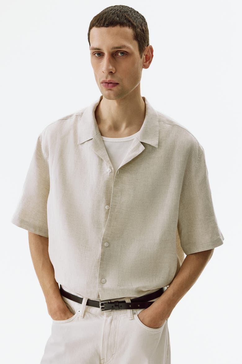Relaxed Fit Linen Resort Shirt, Main, color, Light beige