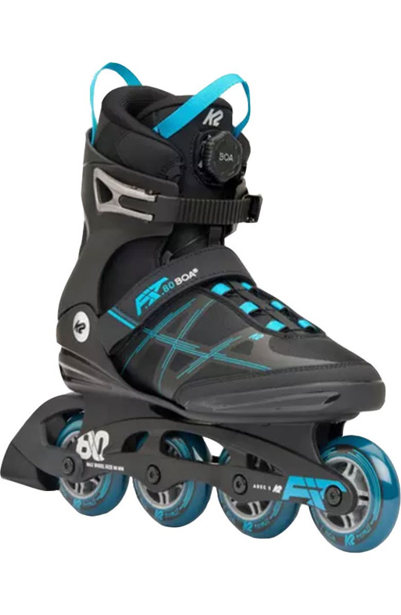 K2 F.I.T. 80 BOA Black/Blue Mens Inline Skates, Main, color, Black/Blue