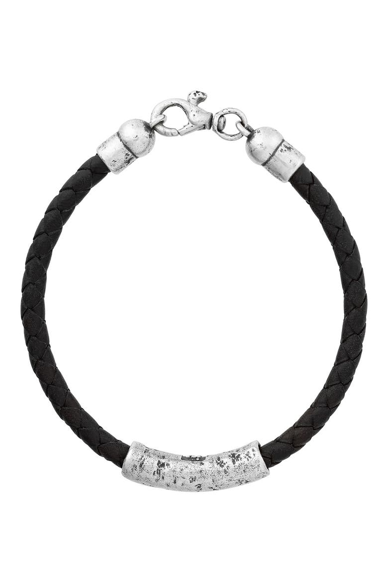 Artisan ID Bar Woven Leather Bracelet, Main, color, SILVER