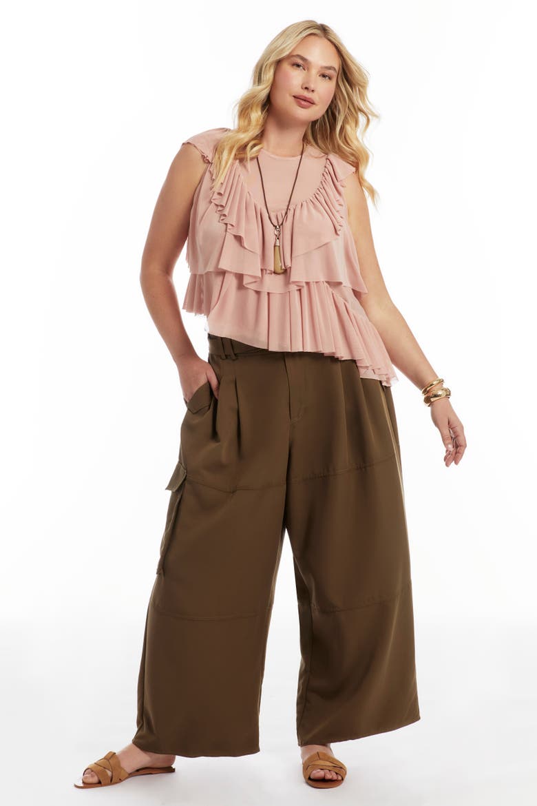 Asymmetric Ruffle Mesh Top, Alternate, color, SEPIA ROSE