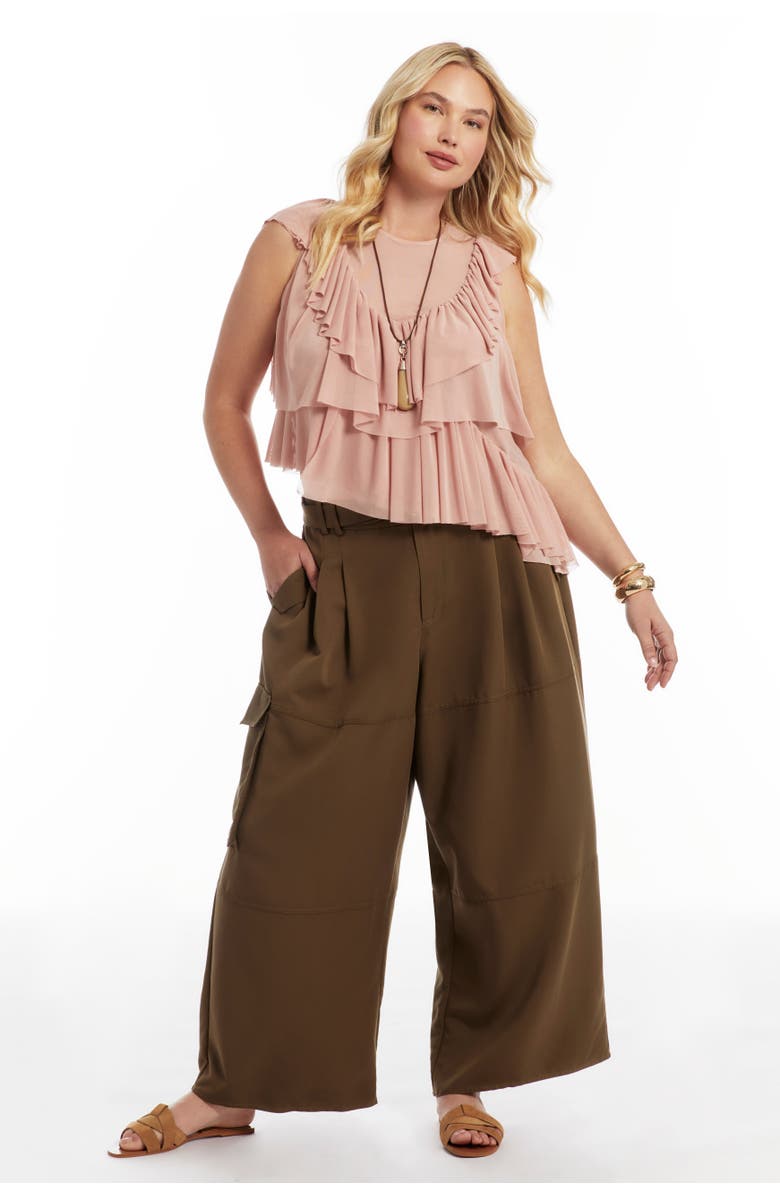 June + Vie Asymmetric Ruffle Mesh Top, Alternate, color, Sepia Rose