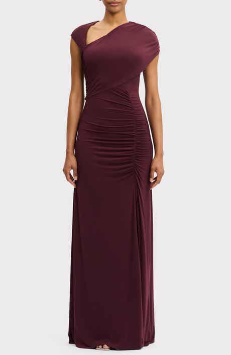 Herve Leger Cap Sleeve Ruched Matte Jersey Dress