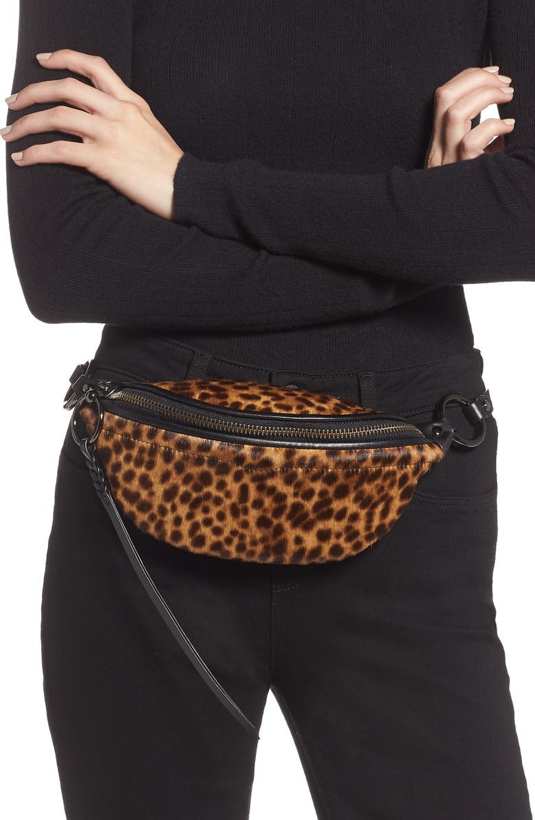 Rebecca Minkoff Mini Bree Leopard Print Genuine Calf Hair Belt Bag, Alternate, color,