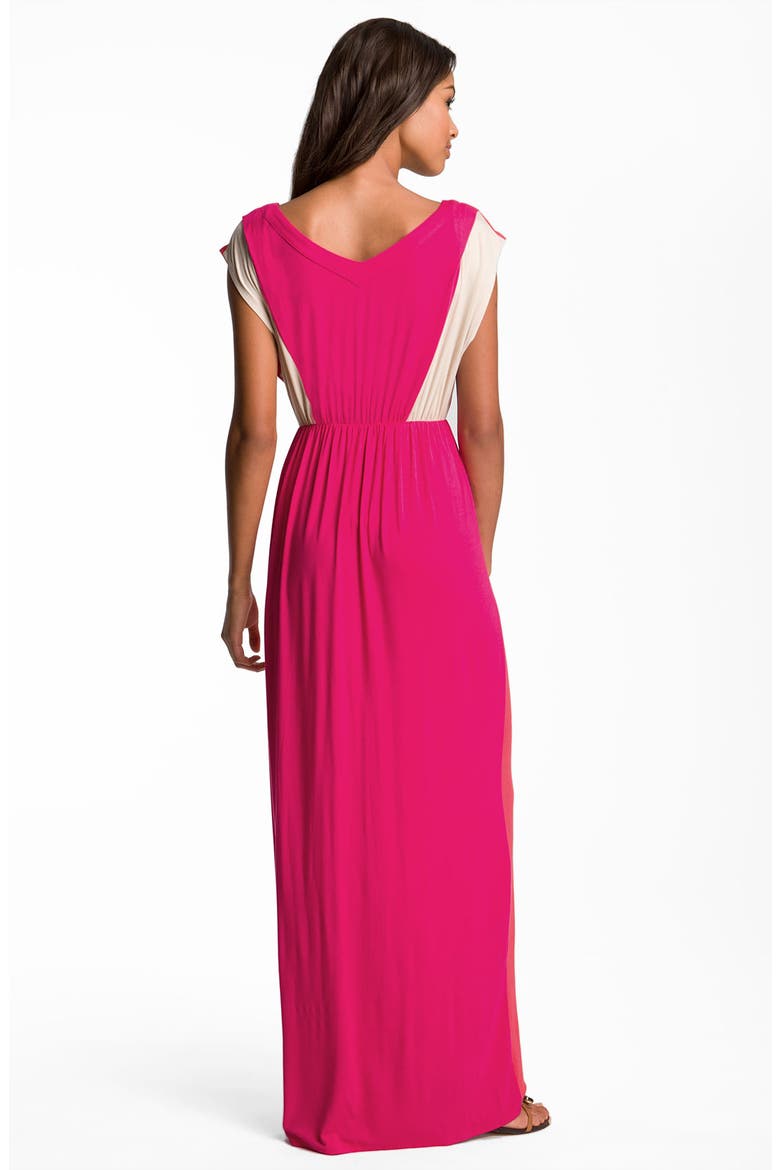 Contrast Trim Colorblock Jersey Maxi Dress (Nordstrom Exclusive), Alternate, color, HOT SALMON/ CREAM/ HOT PINK