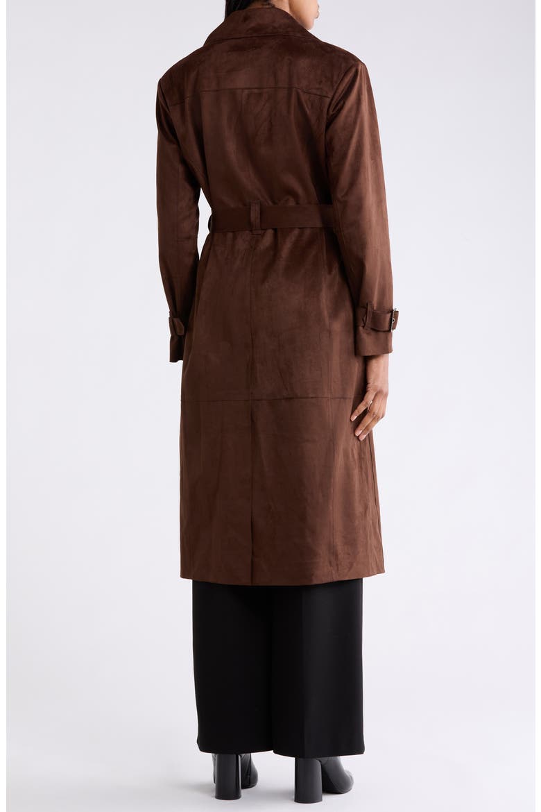 Double Breasted Faux Suede Trench Coat, Alternate, color, CHOCOLATE