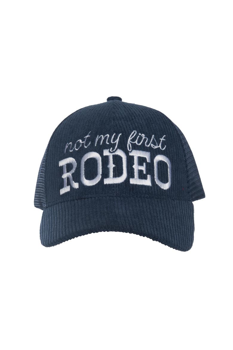 Not My First Rodeo Corduroy Trucker Hat Cotton Blue, Main, color, Blue