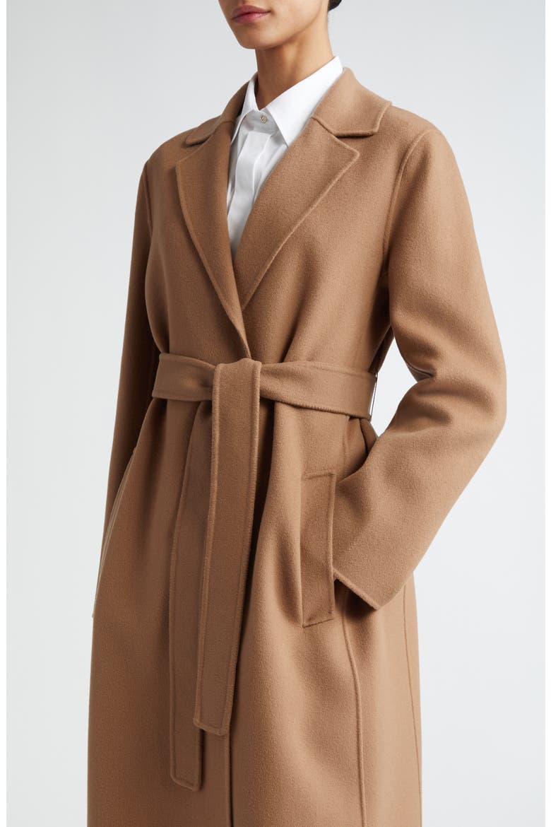 Pauline Belted Double Face Virgin Wool Wrap Coat, Alternate, color, CAMEL