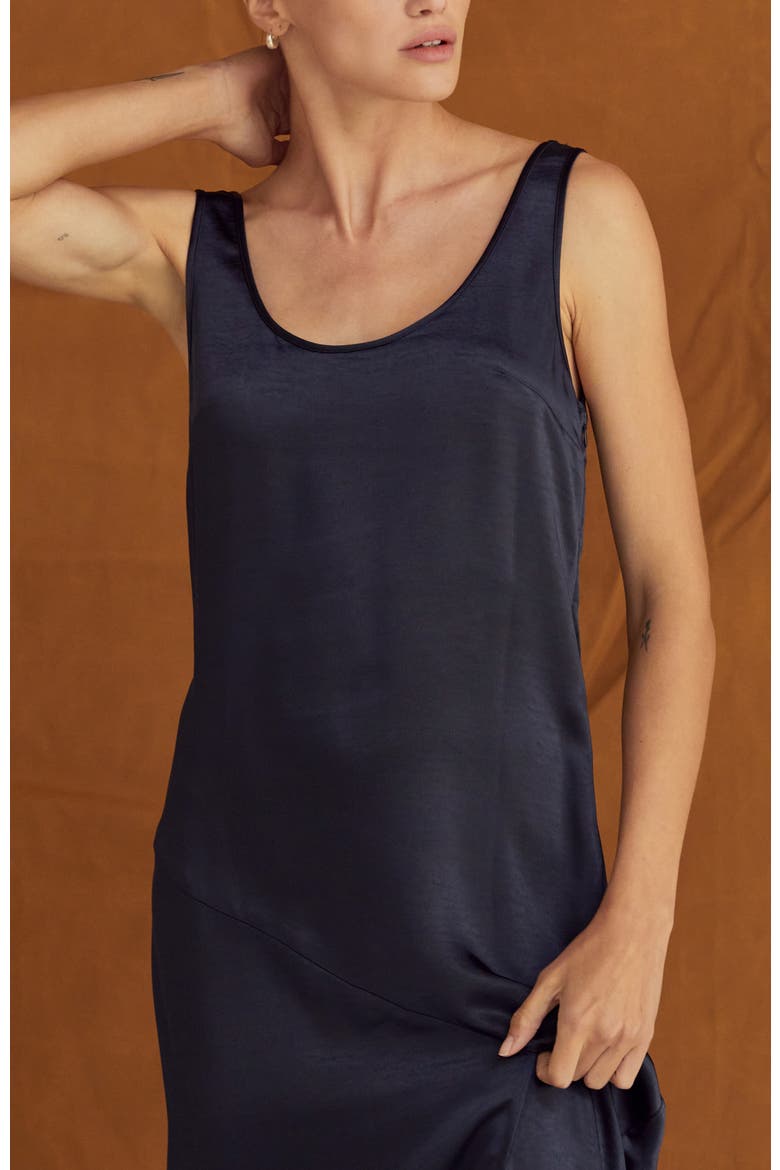 Crushed Satin Tank Midi Dress, Alternate, color, Midnight Blue