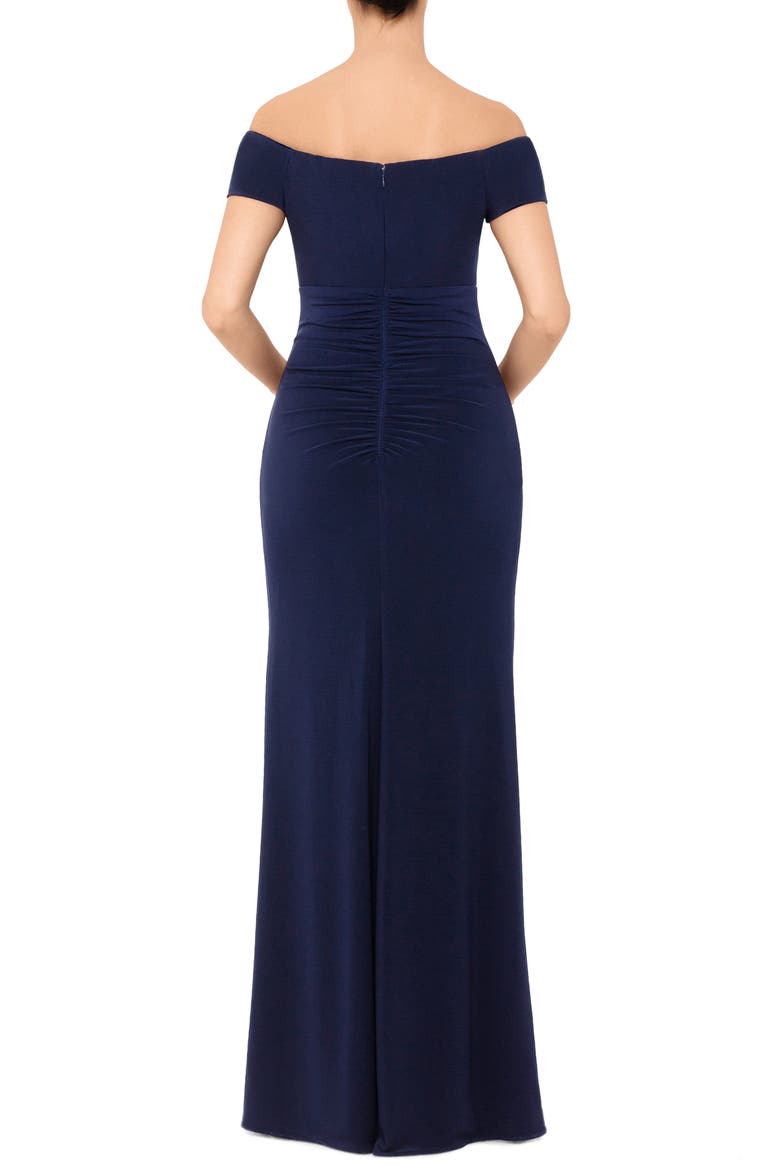 Xscape Off the Shoulder Side Slit Gown, Alternate, color, NAVY