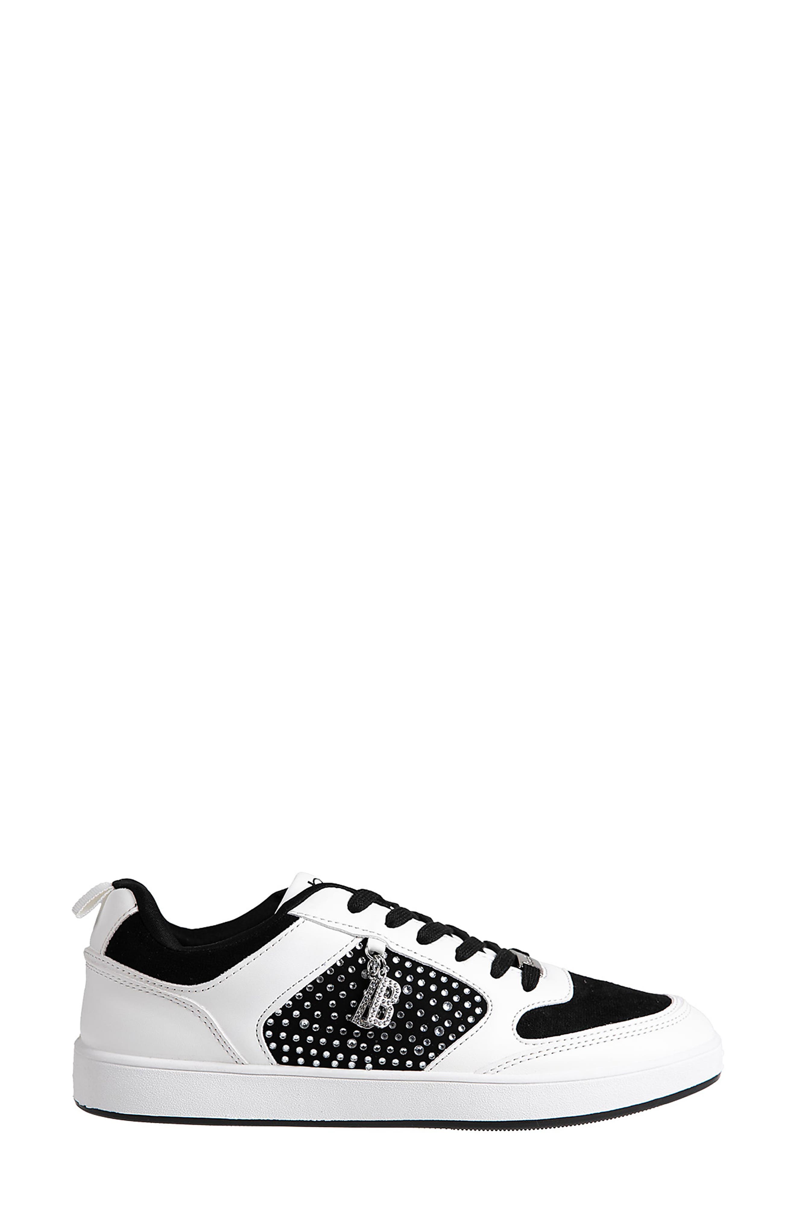 bebe Court Rhinestone Sneaker, Alternate, color, White Black