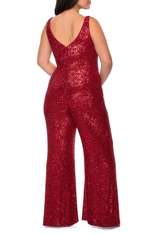 La Femme Sequin Plus Size Jumpsuit With Plunging Neckline