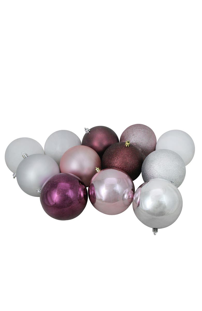Northlight Shatterproof 3-Finish Christmas Ball Ornaments - 4" (101mm) - Pink and  Mulberry - 12ct, Alternate, color, 