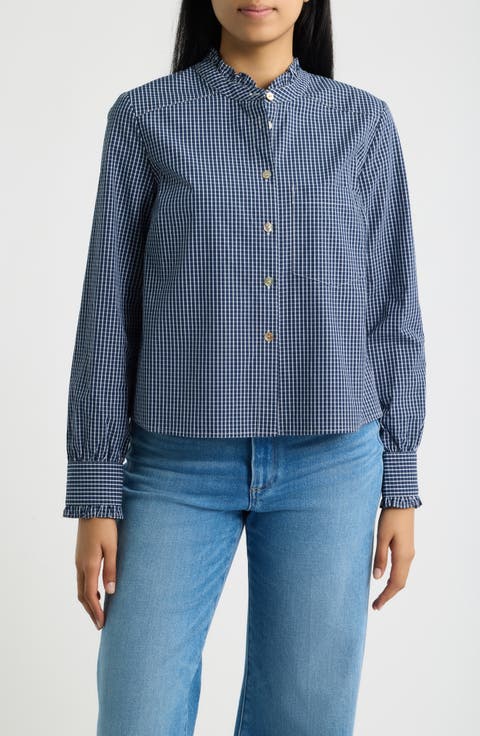 Ruffle Cotton Crop Button-Up Shirt