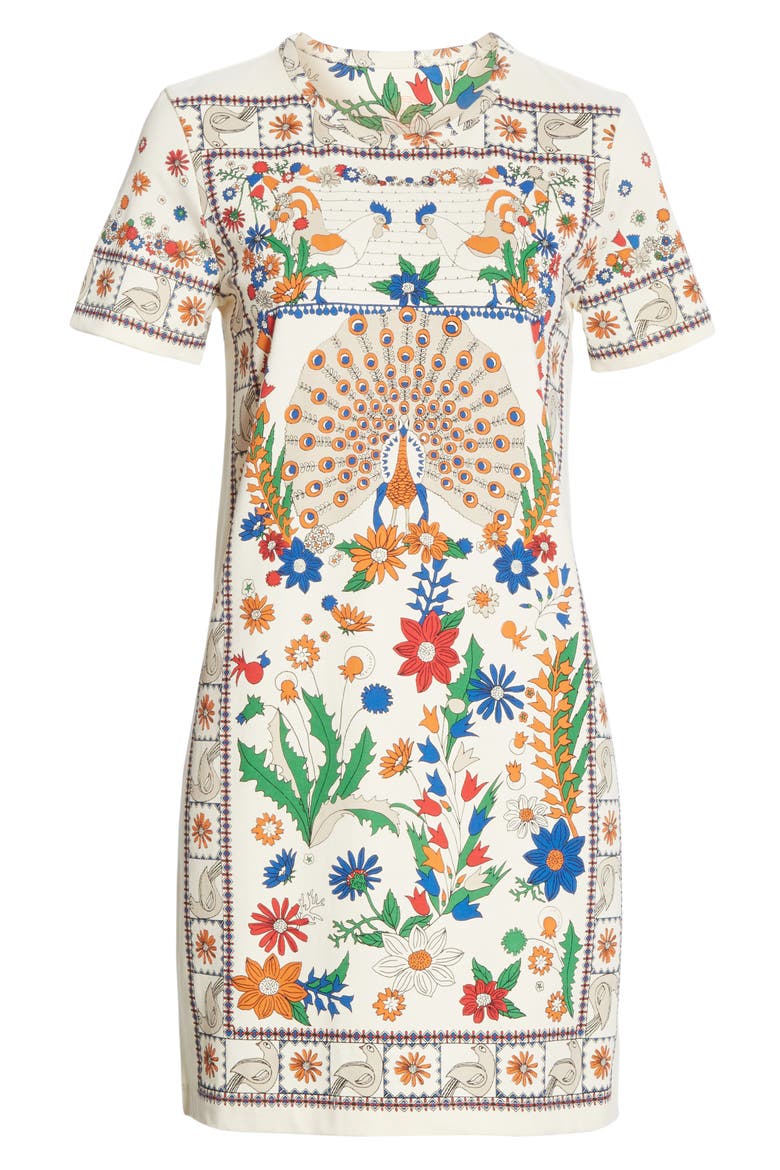 T-Shirt Dress, Alternate, color, IVORY PEACOCK MEADOW