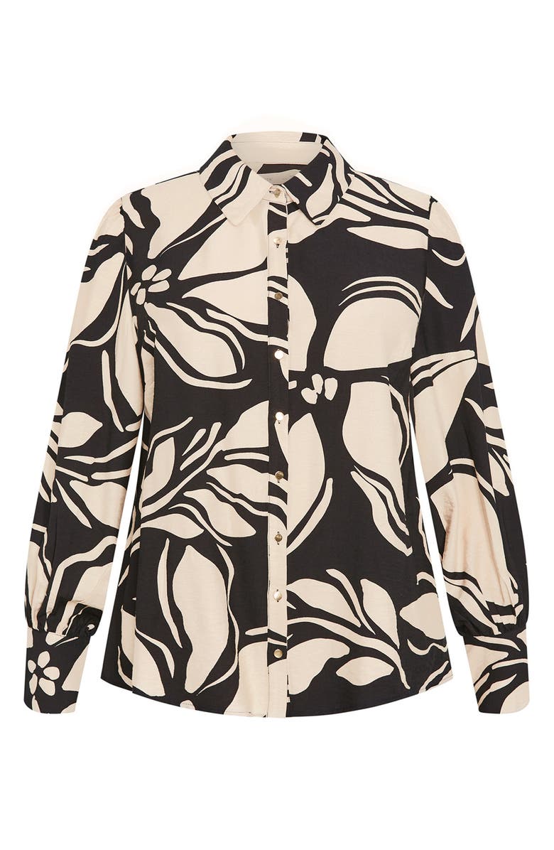 City Chic Rosabella Floral Button-Up Shirt, Alternate, color, Mono Print