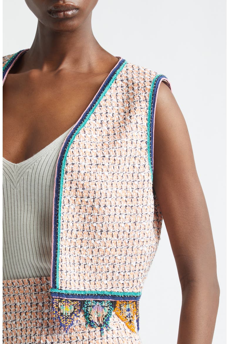Bead Fringe Tweed Crop Vest, Alternate, color, MULTICOLOUR ORANGE BASE