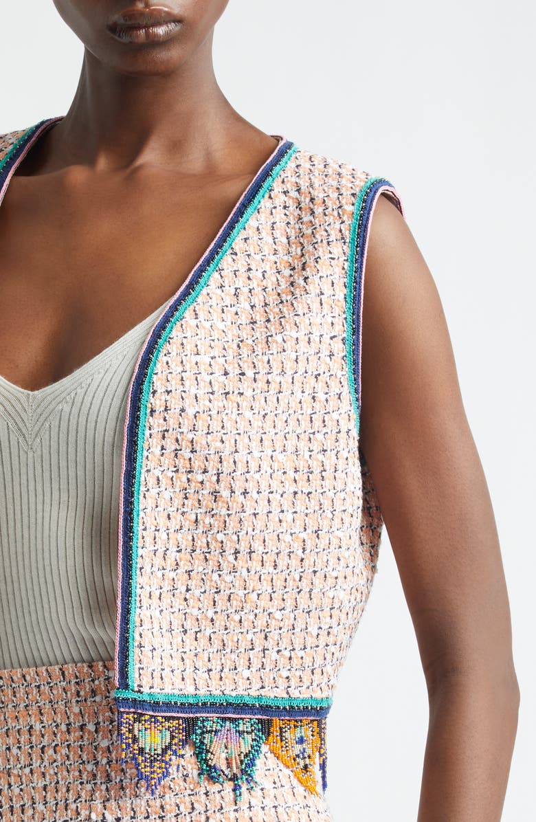 Etro Bead Fringe Tweed Crop Vest, Alternate, color, Multicolour Orange Base