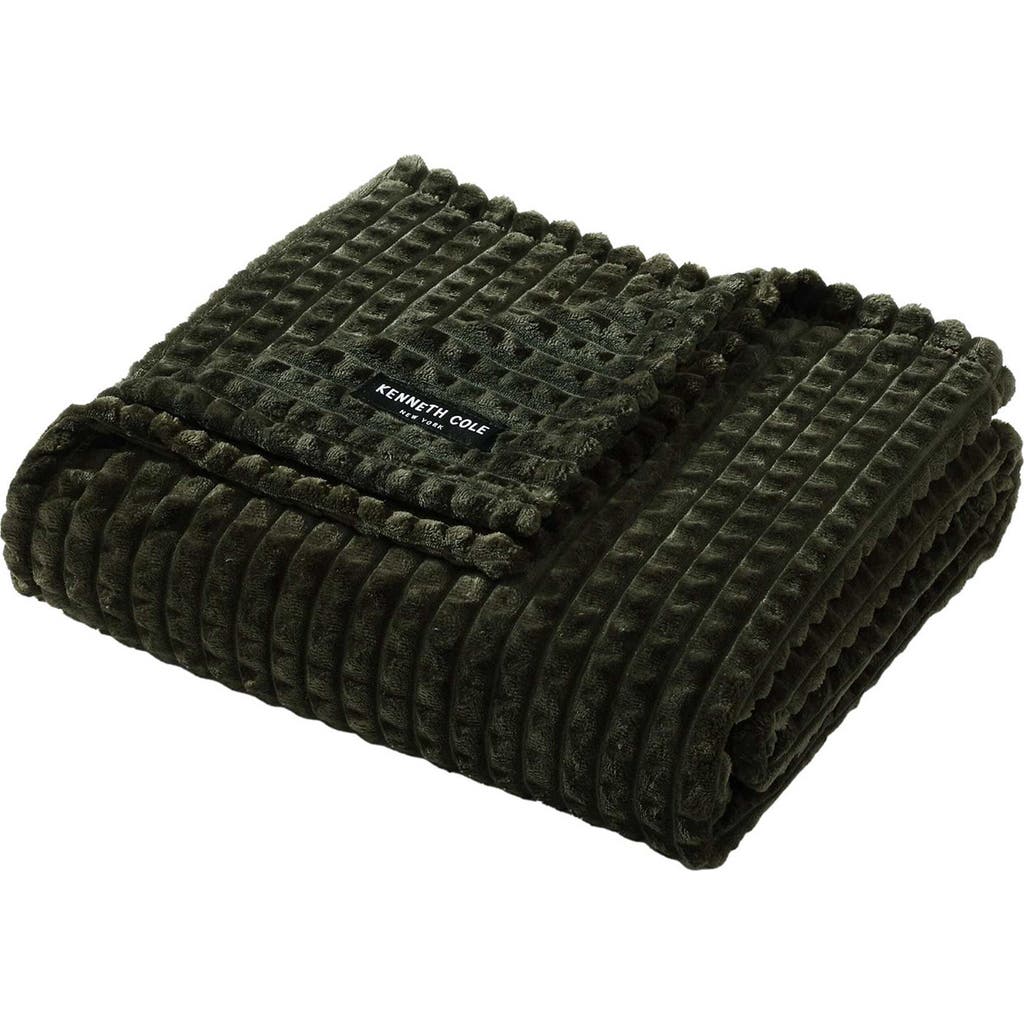 Kenneth Cole New York Solid Textured Plush Throw In Dark Green